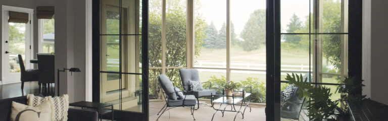 The luxury living room with garden view at Cheektowaga, NY