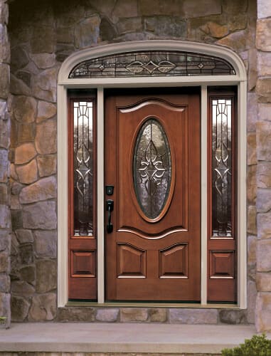 Mahogany 3/4 Deluxe Oval Lite entry door installed for a house in New York