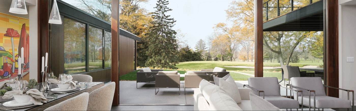 An outside patio with windows and doors installed from Big L Windows and Doors in New York