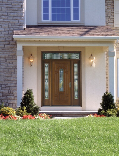 An Individual House Showcasing Fiberclassic Oak Entry Door in New York